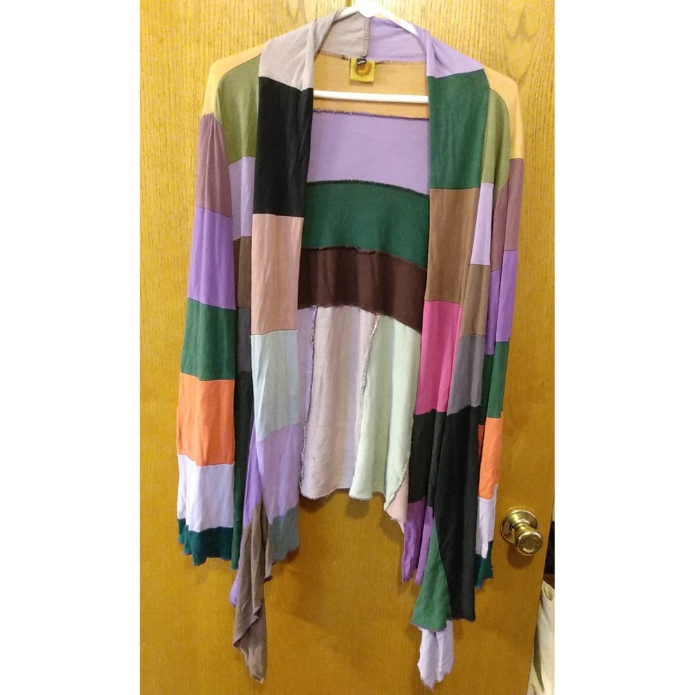 Karma Circle Wrap Drapey Open Cardigan Lightweight L/XL Patchwork Colorblock